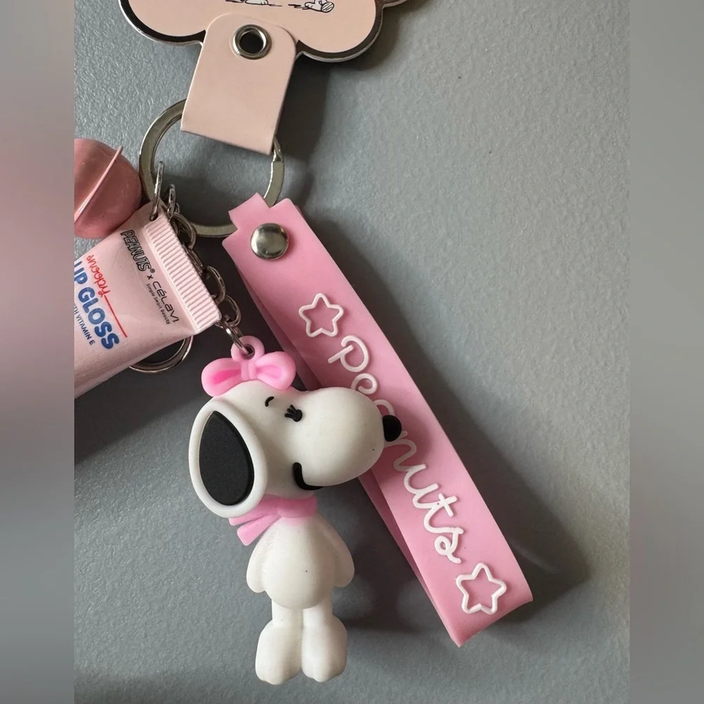 Peanuts x celavi Pink Snoopy Lip Gloss Keychain infused with Vitamin E plum